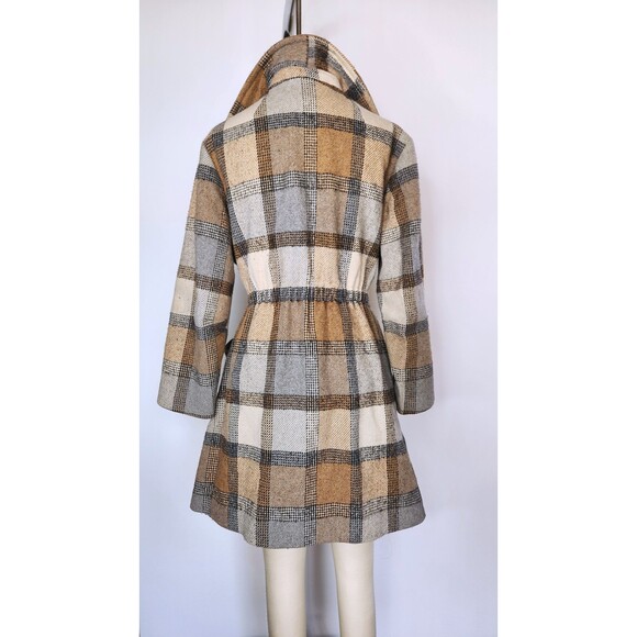 70s Plaid Coat jacket with Pointed Collar and Pockets - Blanket Coat Belted XS S - Picture 4 of 10